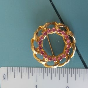Gold Pin with Pink Stones